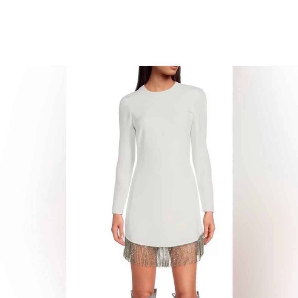 Gianni Bini White Dress with Silver sequin Fringe PERF for brides